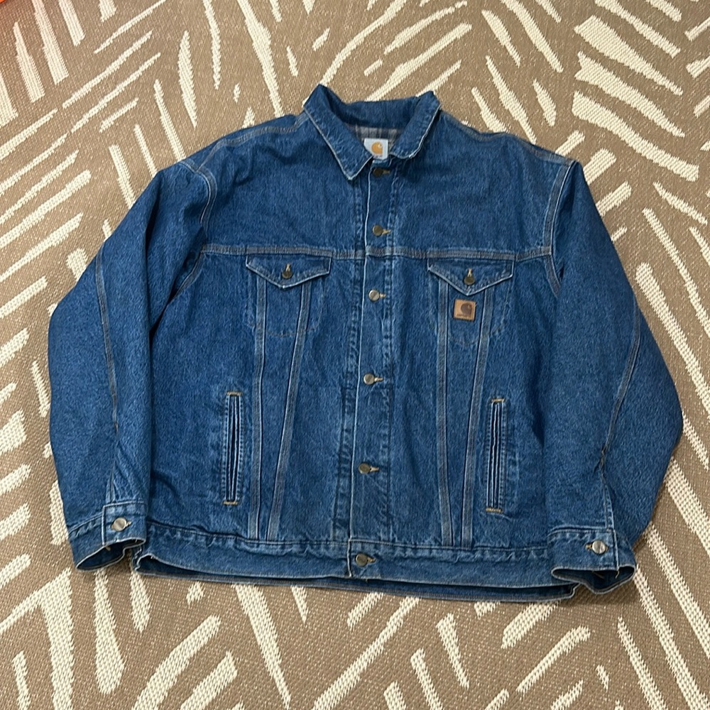 Carhartt Denim Vintage J11DST Trucker‎ Blanket Lined Jacket Made In USA 2XL Tall
